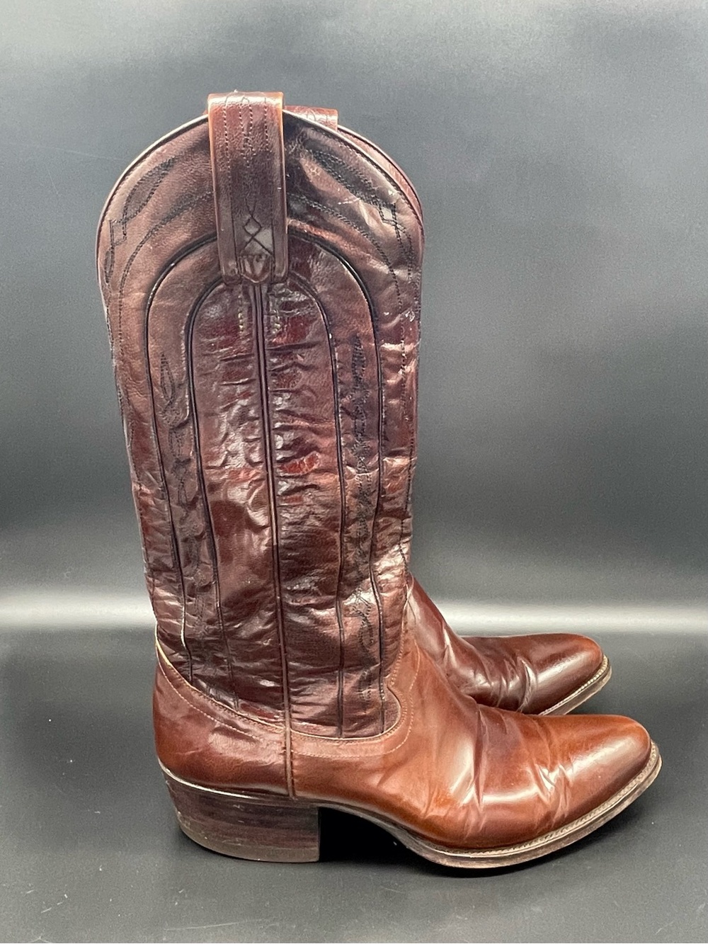 Dan Post Chestnut Brown Leather Western Cowboy Boots, M 7.5 D, W 9